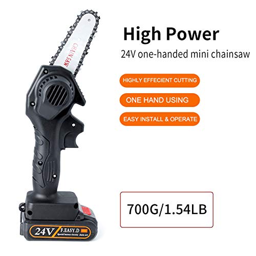 Anzid Chainsaw Cordless Electric Mini 4-Inch - Chainsaw Cordless with Battery and Charger, Pruning Shears Chainsaw for Courtyard Tree Branch Wood Cutting (black-24v)