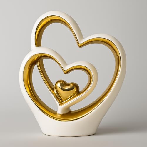 Gold Heart Ornament – Elegant Ceramic Couple Sculpture – White & Gold Tabletop Decor – Romantic Centerpiece for Living Room, Bedroom or Office – Anniversary or Valentine’s Gift - Image 6