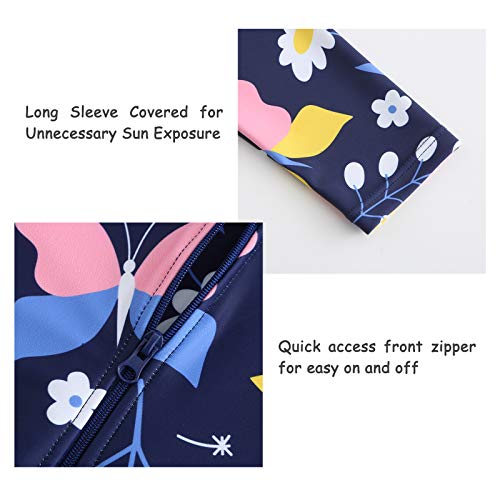 Image of Moon Tree Girls One Piece Swimsuits Long Sleeve Rash Guard Zipper Front Bathing Suit UPF 50+
