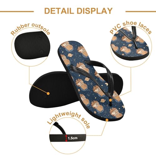 ALAZA Cute Astronaut Capybara Flip Flops for Women Fashion Beach Slippers Comfort Mens Flip Flops Non-Slip Rubber Shower Slippers Sandal for Hotel Travel Sport,XS3