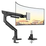 monTEK Sleek Aluminum Monitor Arm for 17–57” Ultrawide Screens up to 59.4 lbs, Heavy Duty Single Monitor Arm Desk Mount, Pneumatic Lift, Quick-Release Plate, Clamp/Grommet, Max VESA 100x100