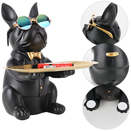 Suruim Resin Bulldog Desk Storage Tray Statue Coin Piggy Bank Storage Animal Sculpture Table Decoration Multifunction Office Home Decor Coin Piggy Bank Storage (Black) #TOP5
