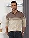 Mens Fashion Polo Shirts Striped Long Sleeve Golf Shirt Casual Collared T-Shirts Lightweight Cotton Tops Khaki