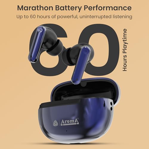 Image of AROMA TWS3 Vibe V5.4 True Wireless Earbuds, Midnight Blue | up to 60H Playtime, ENC, Fast Charging, Heavy Bass, Bluetooth