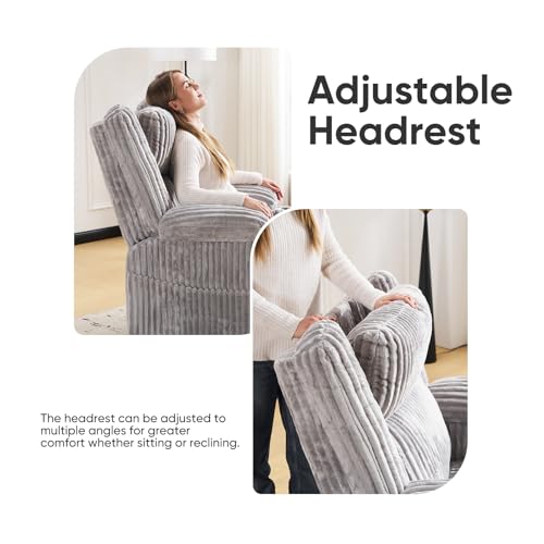 Image of Oversized Power Recliner Chair with Massage and Heat,Swivel Rocker Recliner Chair for Adults with Arm Storage,Nursery Glider Recliner with Adjustable Headrest and Side Pockets,Phone Stand,Light Grey