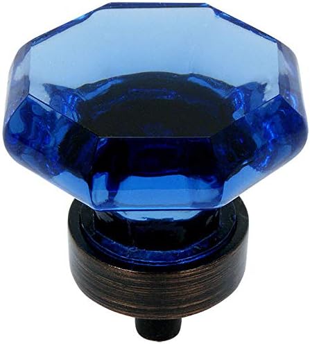 Cosmas 10 Pack 5268ORB-BL Oil Rubbed Bronze Cabinet Hardware Knob with Blue Glass - 1-5/16" Diameter