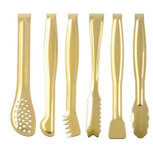 Cpolebev Juego de 6 Pinzas para Comida, Pinzas para Comida y Pan, Pinzas para Barbacoa y Barbacoa para Buffet, Pinzas para Hielo para Suministros de Cocina, Doradas