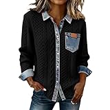 sweat femme zippé Chemise en Denim Patchwork Femme Chic Et Elegant Manches Longues Sweat Pull Col Rond Couleur Unie Sweater Top Outdoor Grandes Tailles Vetement pour Printemps Automne Hiver Veste Mode