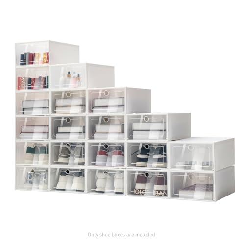 TFCFL Shoe Organizer for Closet ? Stackable Shoe Storage, Shoe Rack for Entryway ? Clear Plastic Shoe Boxes?20pcs Shoe Box Plastic Stackable Shoe Storage Organizer Clear Drawer Case