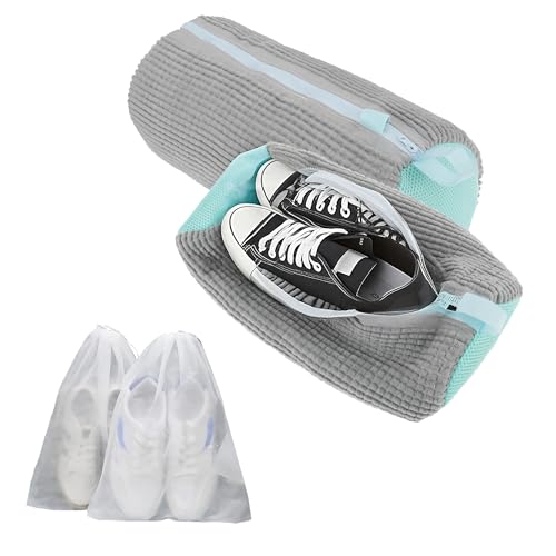 Sacca Lavatrice per Scarpe - 2 Pezzi con Spazzole Integrate + 2 Sacchetti Asciugascarpe, Adatta a Tutti i Tipi di Scarpe (Uomo, Donna, Bambino), Protegge Scarpe e Lavatrice