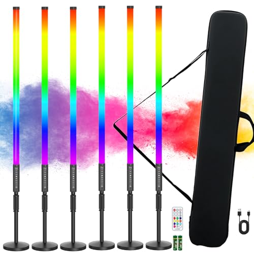 6Pack 3ft RGB Tube Light Portable 5000mAh Battery Powered with Stand Handheld Color Neon Light Bar LED Video Light with Bag for Photography DJ Dance Party Stage Painting Photo Booth Lighting