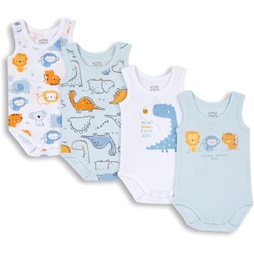 Chicco Pack body de algodòn sin mangas, Bodies Bebé - Unisex, Azul (Claro), 9 meses (pack de 4)