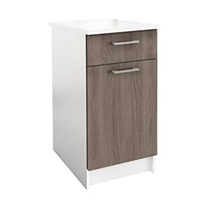 Berlioz Creations PRIMA PG4BTC Unterschrank für Küche mit Arbeitsplatte, 1 Dekortür und 1 Dekorschublade aus strukturierter Eiche, 40 x 60 x 85 cm, 100 Prozent französische Herstellung