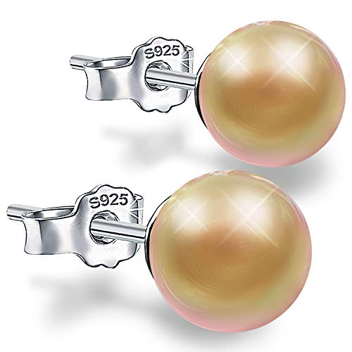 Sterling Silver Pearl Earrings Hypoallergenic Studs Round Ball Pearl Earrings White Button Pearl Beads Earrings Piercing Earrings Gift for Women
