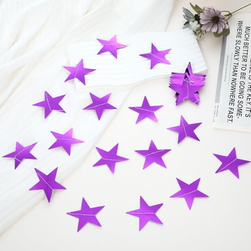 Image of Spakon 65 Feet Glitter Star Paper Garland Banner Hanging Decoration Star Streamers Double Side 2026 Graduation Decorations for Wedding Birthday Festival New Year Party Decoration (Purple)