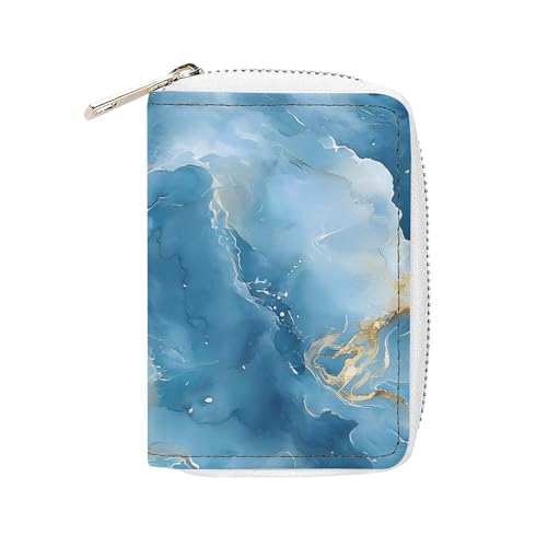 Blue Gold Marble Small Business Credit Card Holder Wallet with 20 Card Slots Case Coin Purse Pouch