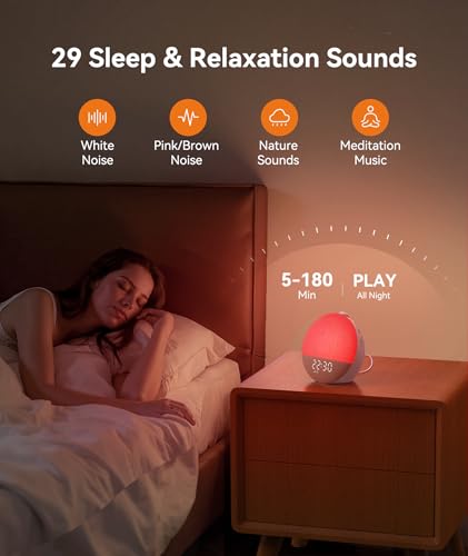 Dreamegg Sunrise Alarm Clock, Wake Up Light White Noise Machine 29 Sounds, One-Click Favorite Sleep Mode, 10 Colors Night Light, Digital Alarm Clocks Bedside for Baby Kid Adult, Sunrise 2 - Image 6