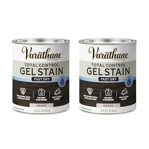 Image of Varathane Total Control Gel Stain | Low Odor Water-Based Formula | Thick Gel Formula for Vertical Surfaces | Ideal for Wood, Metal & Fiberglass | Quart | Ebony | 2 Pack
