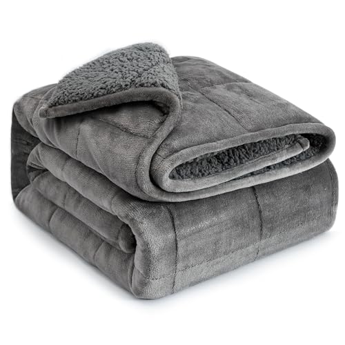 Lofus-Sherpa-Fleece-Weighted-Blanket-15-lbs-Heavy-Blanket-with-Soft-Plush-Flannel-Reversible-Queen-Size-Super-Soft-Extra-Warm-Cozy-Fluffy-Blanket-60-x-80-inches-for-Adult-Bed-Couch-Grey