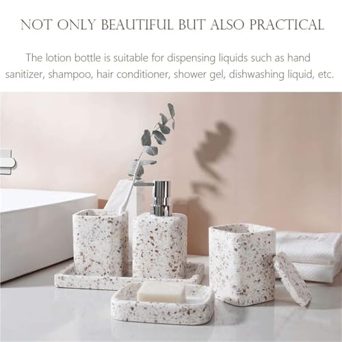 Accesorios de baño terrazo rosa con acabado artesanal de tres piezas 7