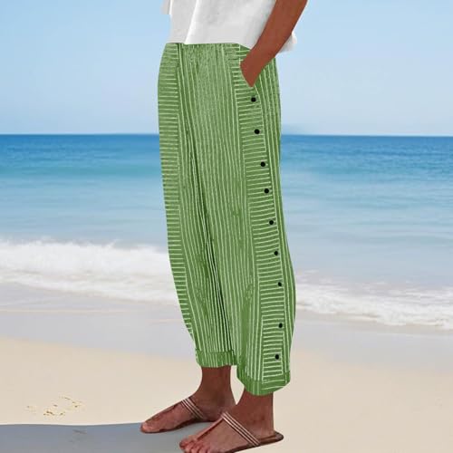 Striped Pants Women Elastic High Waisted Baggy Wide Leg Pants Vintage Cropped Lounge Trousers with Pockets2