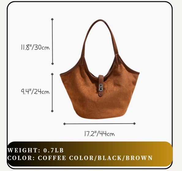 Image of Brown Suede Tote Bag for Women Trendy Hobo Bag Bucket Tote Bag Work Hobo Handbags