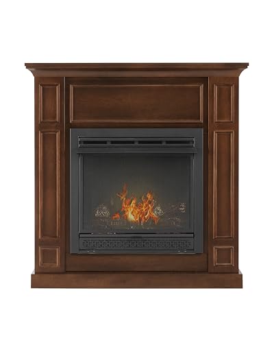 38 in. Dual Fuel Walnut Vent Free Fireplace System 26,000 BTU