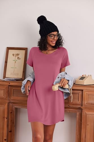 Image of Ekouaer 3 Pack Nightgowns for Women Short Sleeve Sleepshirt Button Down Nightshirt Soft Pajamas Dress Casual Sleepwear