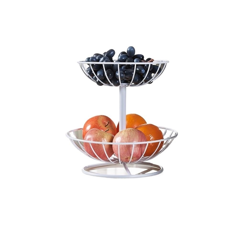 Zhaoj24-05 Fruit Racks Countertop Metal Fruit Basket Rack,Fruits and Vegetable Stand, Two-Layer Large(White)