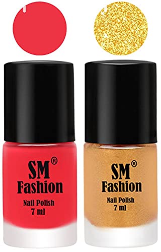 Image of Long Lasting Nail Polish | Nail Paint Combo 7 ml Each) - Set of 2 Rose Pink-Light Golden