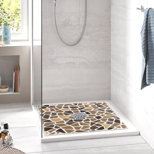 Image of Square Shower Mat Non Slip: 24 x 24 Inch Extra Large Shower Mats with Drain Hole in Middle - PVC Loofah Anti Slip Shower Floor Matt for Inside Shower