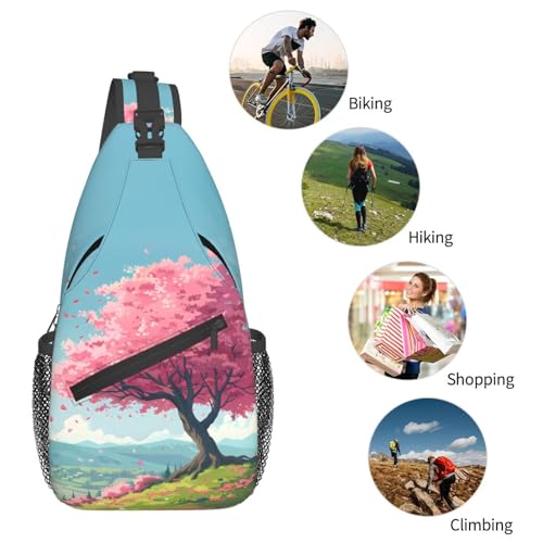 Mochila tipo sling Cherry Blossom Landscape para mujer y hombre miniatura 6