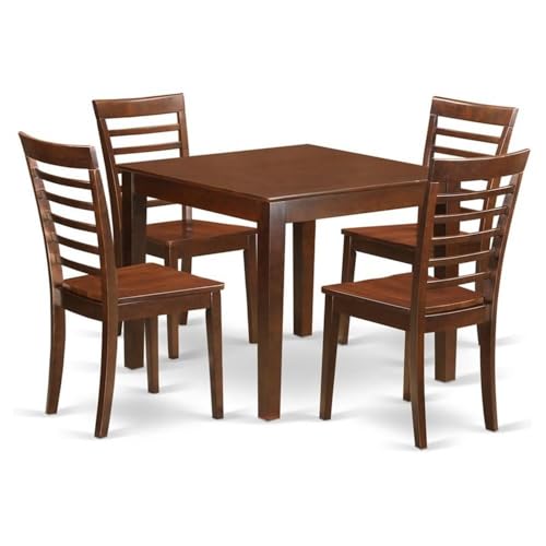 East West Furniture OXML5-MAH-W - Juego pequeño de 5 piezas con mesa de comedor y 4 sillas de cocina en caoba