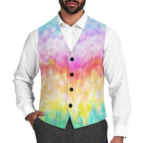 Painted Rainbow Formal Suit Vest for Men Waistcoat Printing Business Casual Dress for Tuxedo