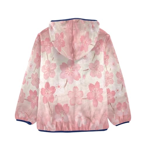 Floral Pattern with Pink Blossoms Toddler Fleece Jacket Girl Boys Hooded Fleece Jacket Coat Warm Outwear Zip-up 3-10T2