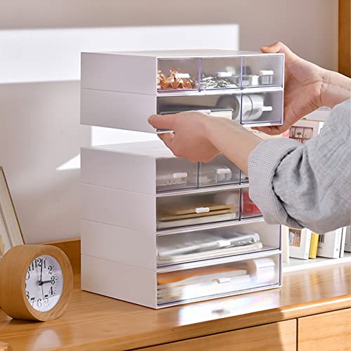 Osteed Desktop Drawers, Desk Organizer With 7 Drawers, Stackable Plastic Storage Box For Home Collection, Cosmetics, Office Supplies (4 Flat Layers, White) #TOP4