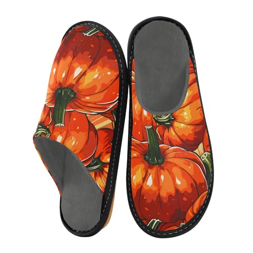Slippers for Women Fall Pumpkin Pattern in Orange Soft Fuzzy Women's Slippers Indoor and Outdoor Shoes