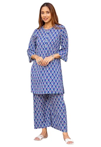 Image of LookMark Women Viscose Rayon Floral Printed Stitched Kurta with Pant | Blue Color Kurta Set | Kurta with Pant Set for Woman | Printed Kurta Set