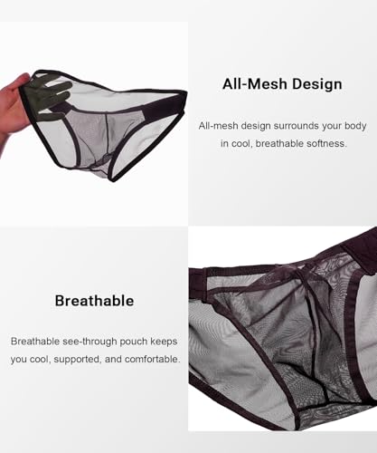 Men's Sexy Low Rise Underwear See-through Sheer Briefs Mesh Pouch Breathable Soft Underpants4
