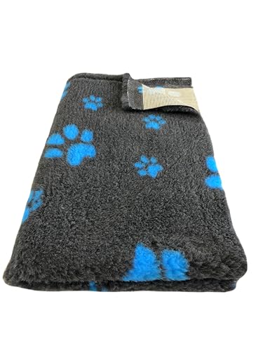 elropet Hundematte vetbed für kleine Hunde & große Hunde/Premium 22mm hohe Qualitätsstufe/Hundedecke S/M/L (Dunkelgrau + Blaue Pfote, S 80cm X 50cm)