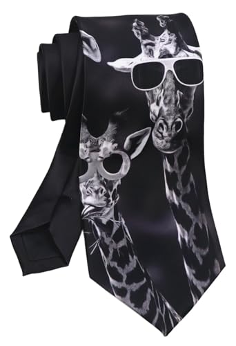 Black and White Tie Funny Neckties Giraffes With Sunglasses Slim Tie Fashion Wide Neck Ties For Men teen