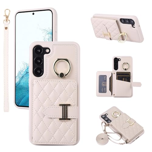 Étui portefeuille pour Samsung S21 FE 5G beige avec bandoulière et porte-cartes
