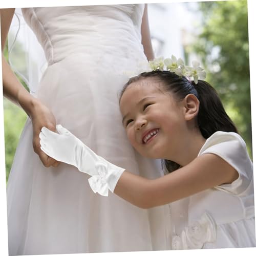 NOLITOY 1Pair Satin Princess Gloves for Elegant Long Lace Gloves with Bow for Flower for Tea Parties Weddings and Special Occasions Soft Comfortable and Stylish4