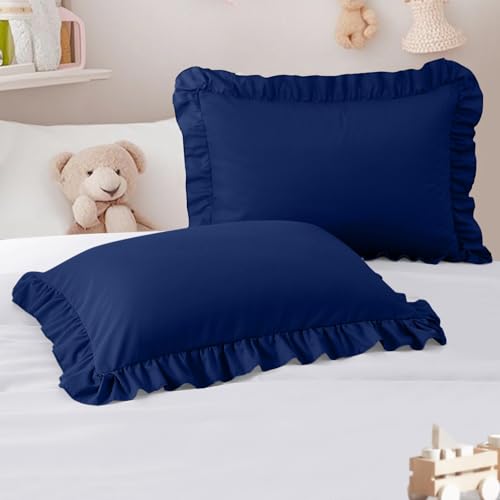 Cobedzy 13'x18' Toddler Pillow Cases Set of 2, Navy Blue Ruffled Pillow Shams Brushed Microfiber Nursery Pillow Cover for Boys Girls, Soft Breathable...