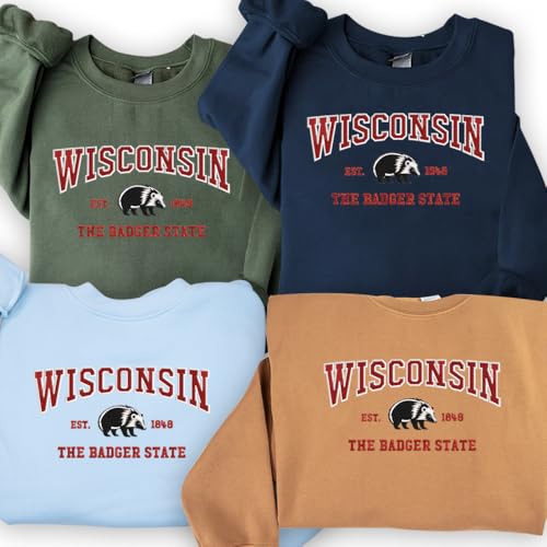 Custom Wisconsin Embroidered Sweatshirt, Crewneck The Badger State Sweatshirt, Personalized Embroidery Wisconsin Gift, Unique Souvenir for Wisconsin Lovers, Custom State Pride Apparel4