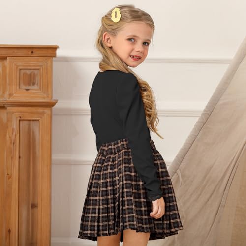 Image of Girls Blouses Long Sleeve T Shirts for Girls Tops Tees Puff Round Neck Rib Kids Tshirt White Beige Caramel