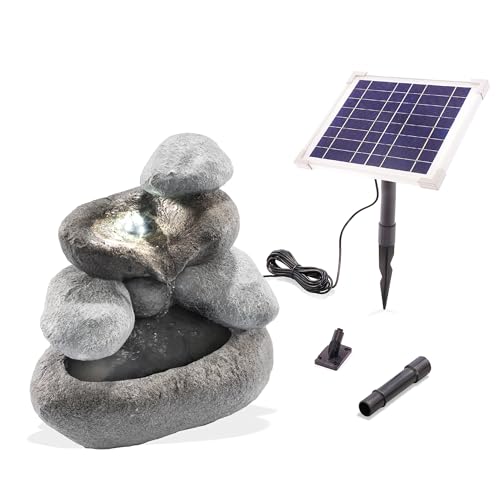 esotec Solar Felsenbrunnen, LiFePo4 Akku, LED, Geschenk Gartenliebhaber, Kaskadenbrunnen, freistehender Springbrunnen, Gartenbrunnen Wasserspiel, Katzenbrunnen, Zierbrunnen, grau, H24cm, außen, 101323 esotec Solar Felsenbrunnen, LiFePo4 Akku, LED, Geschenk Gartenliebhaber, Kaskadenbrunnen, freistehender Springbrunnen, Gartenbrunnen Wasserspiel, Katzenbrunnen, Zierbrunnen, grau, H24cm, außen, 101323