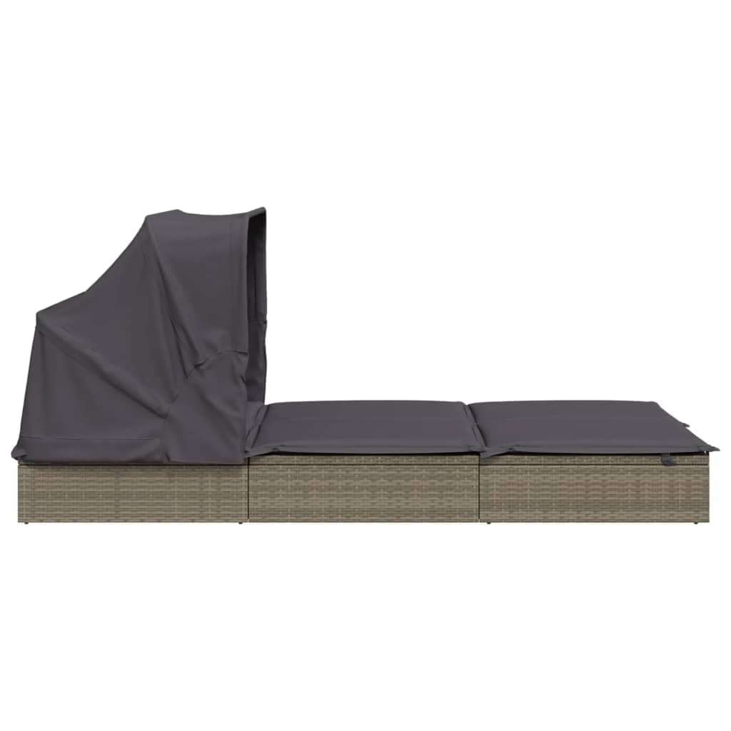 2-Personen-Sonnenliege mit Dach Grau 213x118x97 Poly Rattan Gartenliege Gartenmöbel Liegestuhl Relaxliege A790