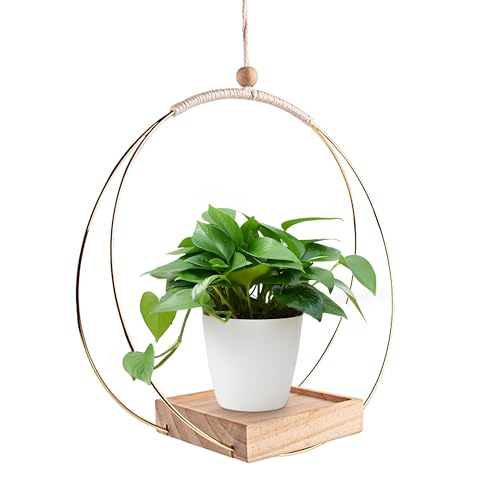mophrati マクラメ植物ハンガートリオ材料オフィス植物用木材自由奔放に生きるマクラメ植物ぶら下げプランター屋内簡単にインストール, 電気メッキ金