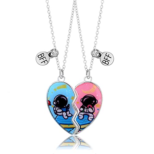 Saalort Best Friends Necklace for 2 Magnetic Split Heart Necklaces Set Friendship Gifts BFF Matching Pendant, Zinc, Amethyst